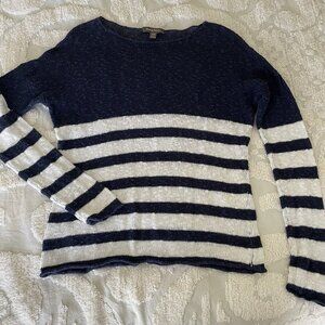 Tommy Bahama Sweater Women Navy White Stripe Crew Neck Pullover Linen Cotton Med